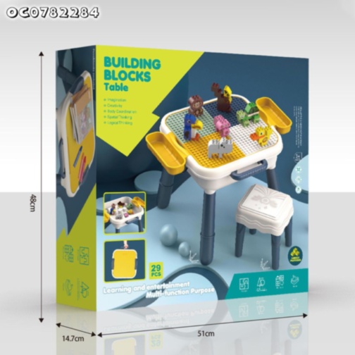 Masă cu Scăunel și Cuburi de Construcție