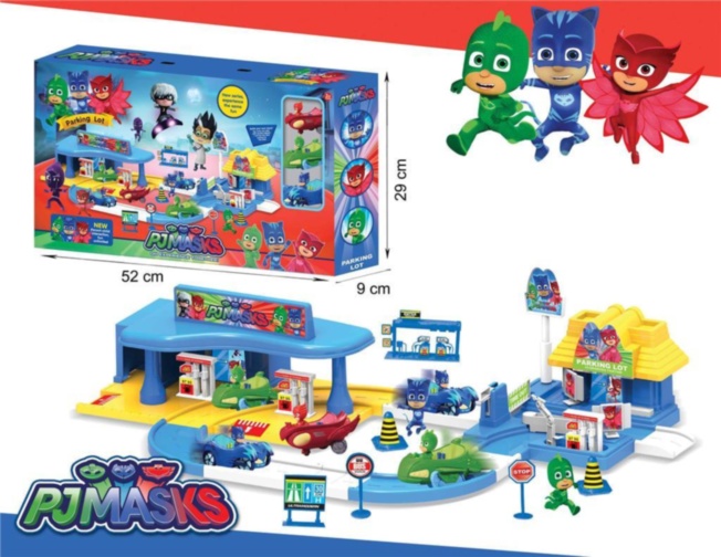 Set Parcare și Stație Peco  Eroii în Pijamale  cu 3 Mașinuțe
