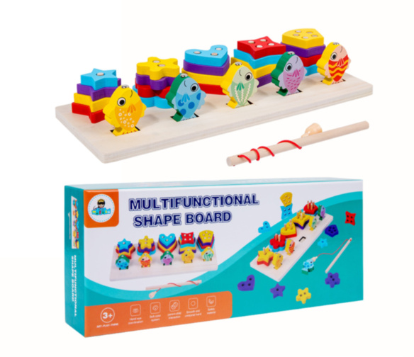 Set Pescuit Magnetic și Blocuri Geometrice, Joc Montessori din Lemn