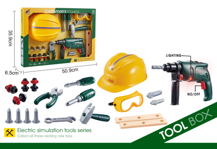 Set Unelte de Construcție cu Cască și Bormașină Electrică