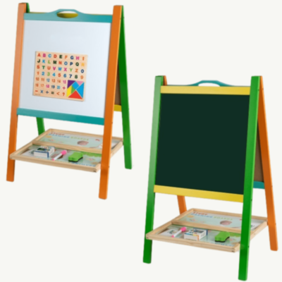 Tablă Educațională Dublă din Lemn | Suprafață Magnetică și Neagră pentru Creta | image
