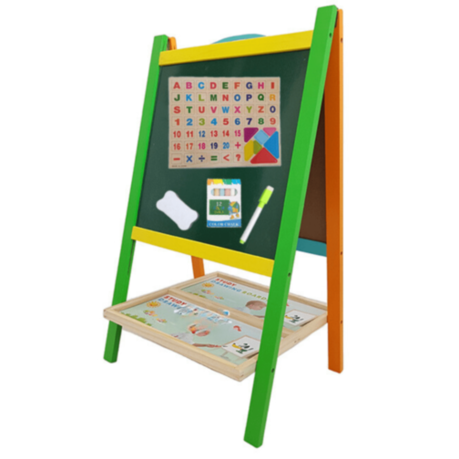 Tablă Educațională Dublă din Lemn | Suprafață Magnetică și Neagră pentru Creta 