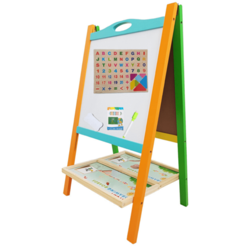 Tablă Educațională Dublă din Lemn | Suprafață Magnetică și Neagră pentru Creta 