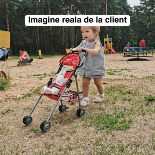 Cărucior pentru Păpuși cu Design Elegant și Cadru Metalic 