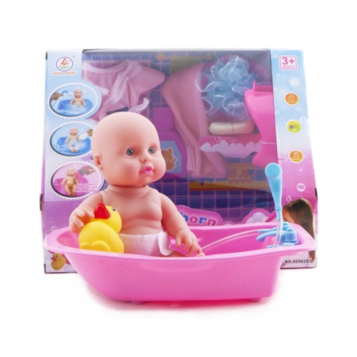 Bebeluș cu Cădiță, Duș, Oliță, Rățușcă, Halat și Accesorii de Baie