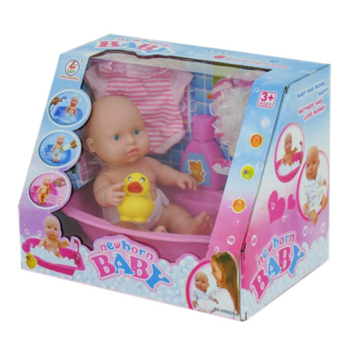 Bebeluș cu Cădiță, Duș, Oliță, Rățușcă, Halat și Accesorii de Baie