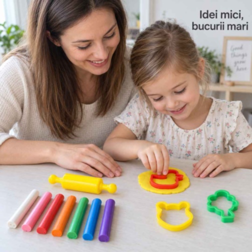 Set plastilină în 8 culori, cu forme și sucitor