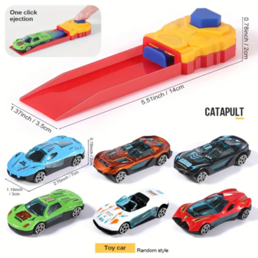 Set Lansator cu 5 Mașinuțe de Curse, Ejectare Rapidă, Joc Interactiv pentru Copii