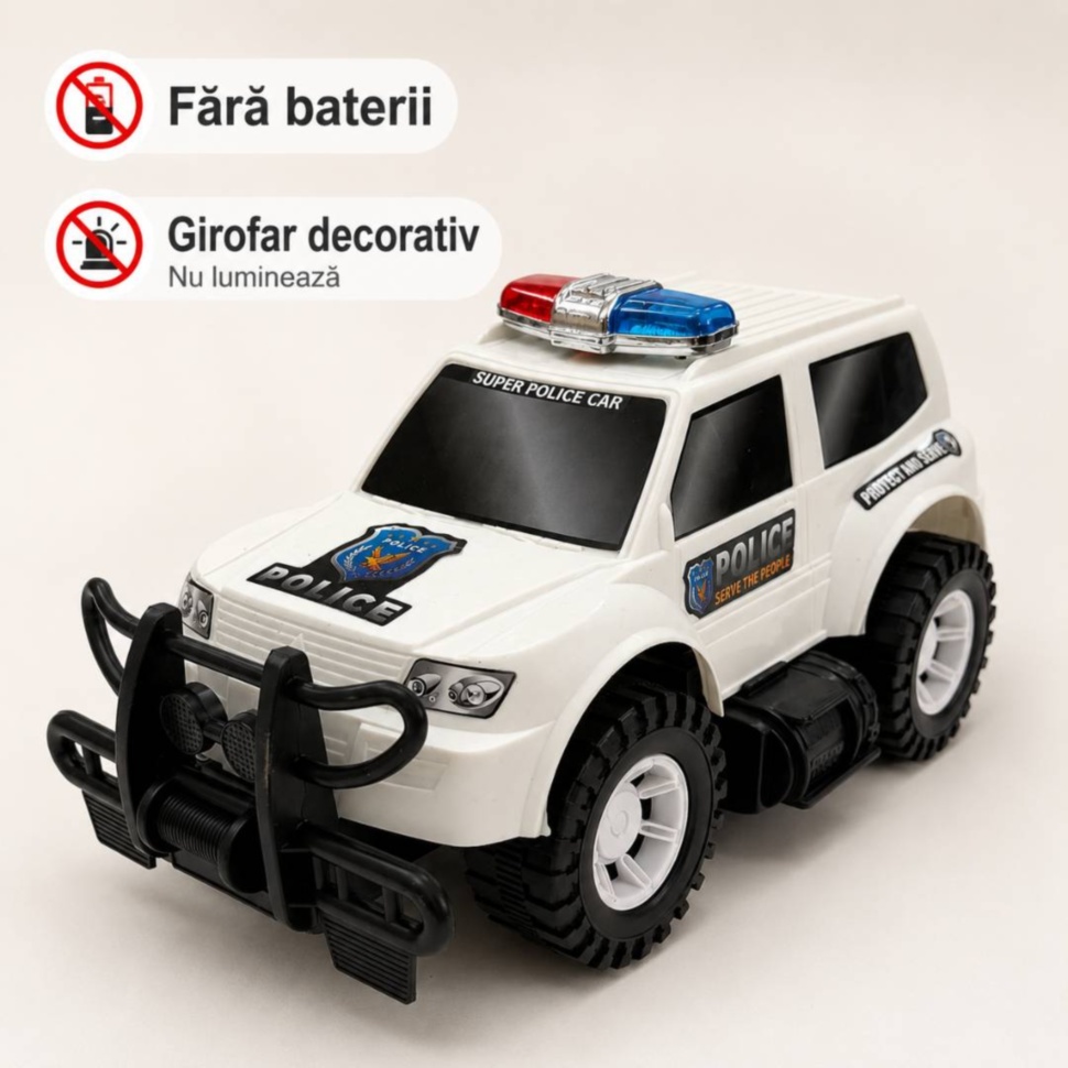 Mașină de poliție SUV fără baterii, cu girofar decorativ care nu luminează