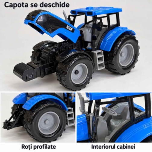 Tractor de jucărie cu inerție și capotă mobilă