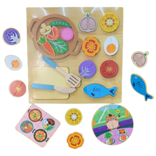 Set magnetic de gătit cu legume și pește