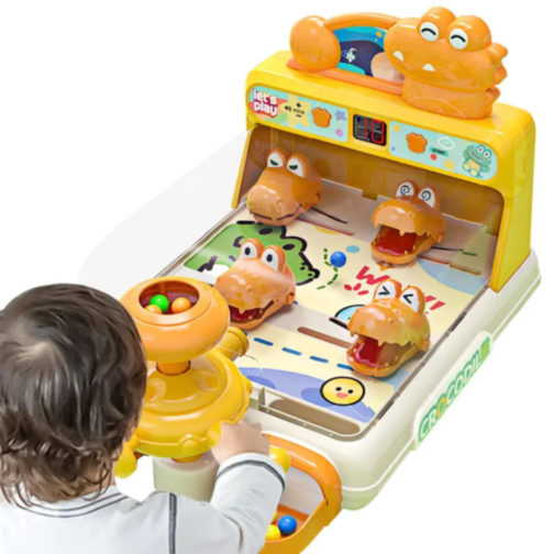 Mașină de Pinball Interactivă cu Crocodili și Bile Colorate (culoare aleatorie)