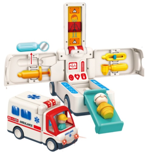 Ambulanță de Jucărie cu Set Doctor și Pacient