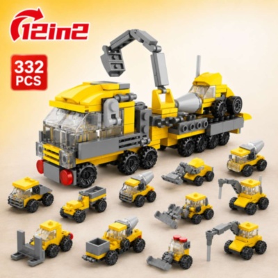 Set Construcție 12 în 1 Vehicule de Șantier 332 Piese | image