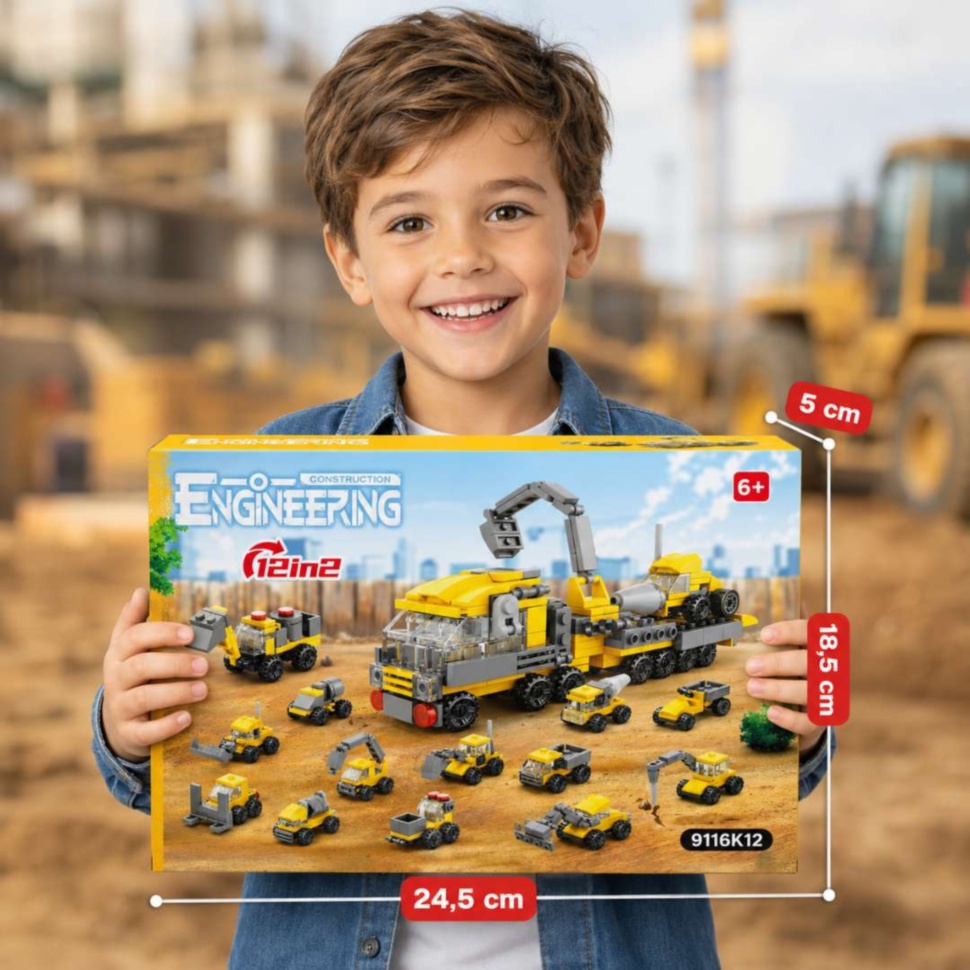 Dimensiune ambalaj set construcție vehicule de șantier pentru copii