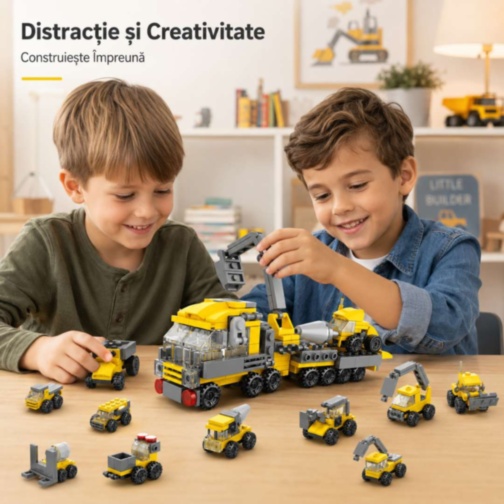 Set Construcție 12 în 1 Vehicule de Șantier 332 Piese