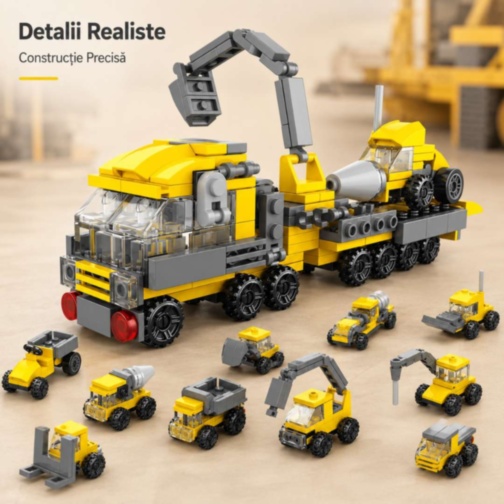 Set Construcție 12 în 1 Vehicule de Șantier 332 Piese