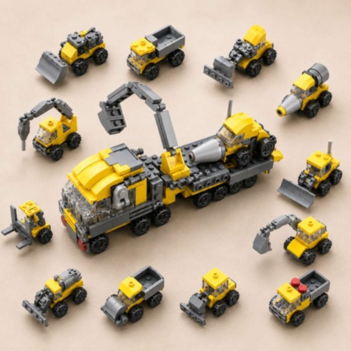 Set Construcție 12 în 1 Vehicule de Șantier 332 Piese
