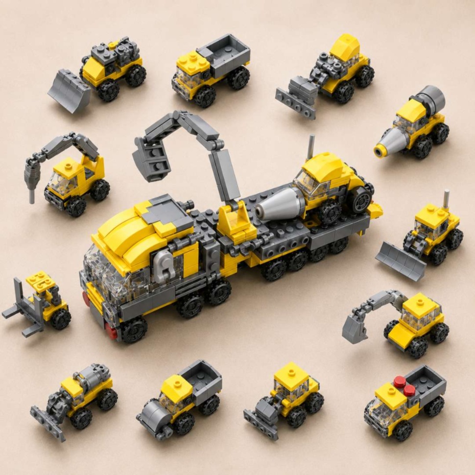 Modele multiple de vehicule de șantier construite din același set