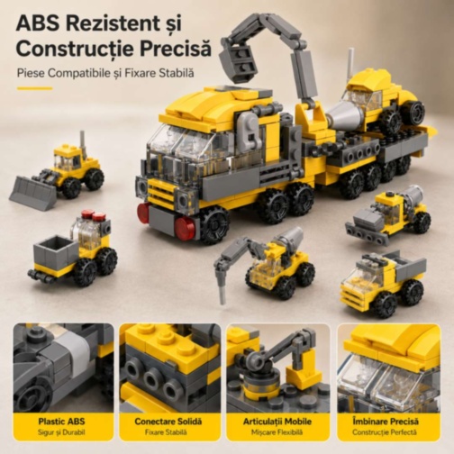 Set Construcție 12 în 1 Vehicule de Șantier 332 Piese