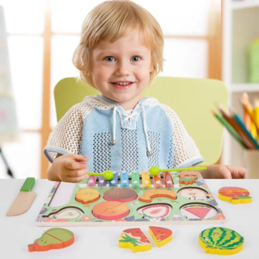 Set Educațional 2 în 1 Fructe Magnetice și Xilofon Colorat