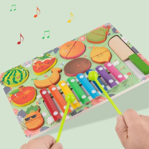 Set Educațional 2 în 1 Fructe Magnetice și Xilofon Colorat