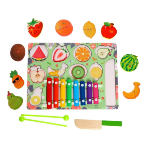 Set Educațional 2 în 1 Fructe Magnetice și Xilofon Colorat