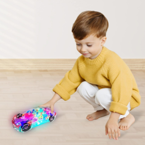 Mașină Interactivă Transparentă cu Angrenaje și Lumină pentru Copii