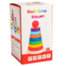 Turn Montessori din Lemn cu Forme Geometrice și Inele Colorate – Joc Educativ 2 în 1