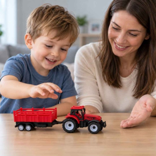 Tractor de jucărie cu remorcă și mecanism pull-back