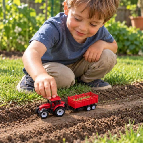 Tractor de jucărie cu remorcă și mecanism pull-back