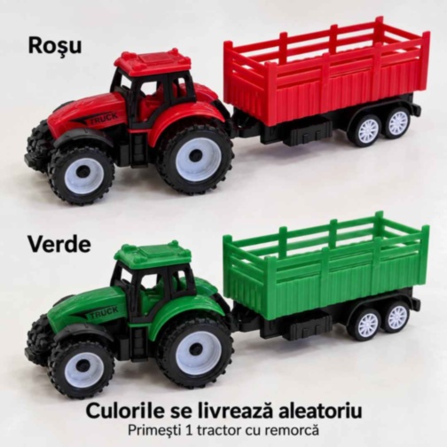 Tractor de jucărie cu remorcă și mecanism pull-back