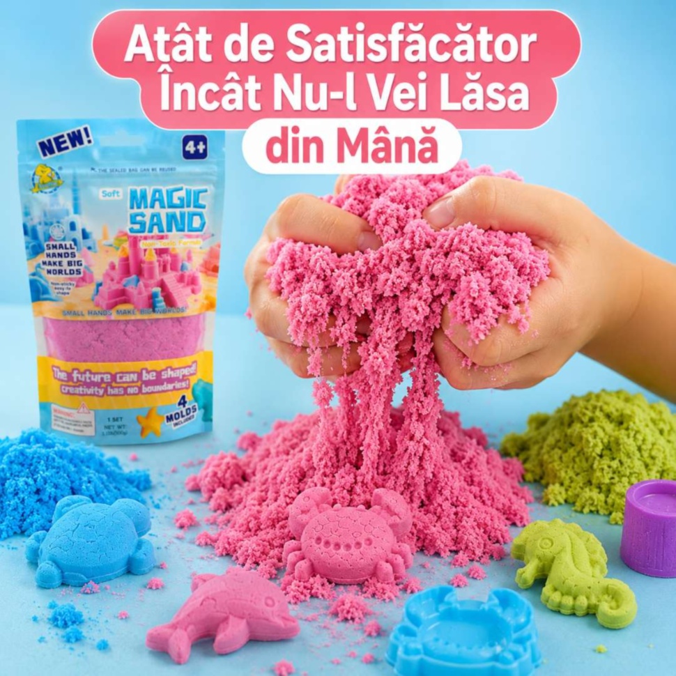 Nisip Magic pentru modelare cu forme marine 500g pentru copii