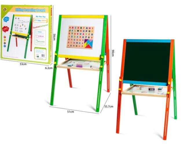 Tablă Dublă de Lemn, Magnetică cu Cretă, Litere, Cifre, Burete
