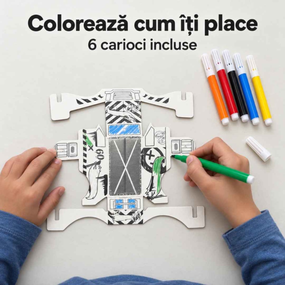 Colorarea caroseriei albe a mașinii cu cele 6 carioci incluse în set