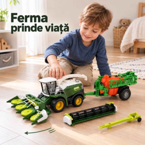 Combină agricolă cu remorcă și două capete interschimbabile