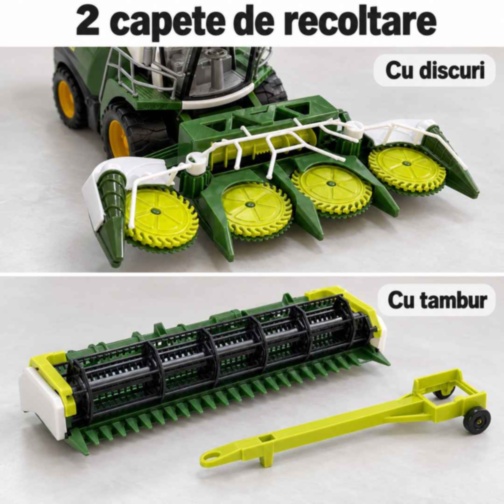 Combină agricolă cu remorcă și două capete interschimbabile