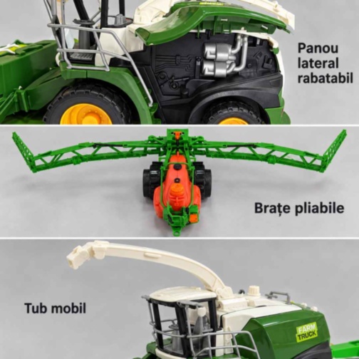 Combină agricolă cu remorcă și două capete interschimbabile