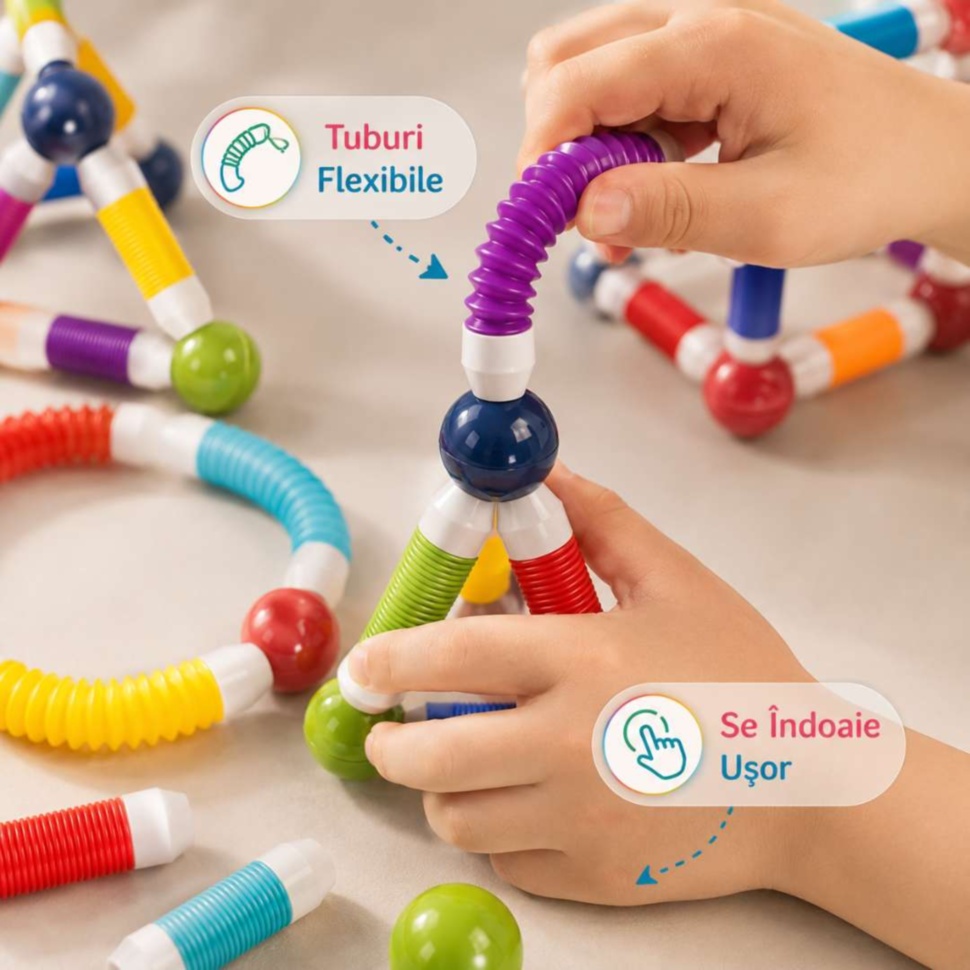 Tuburi flexibile pentru set magnetic de construcție copii