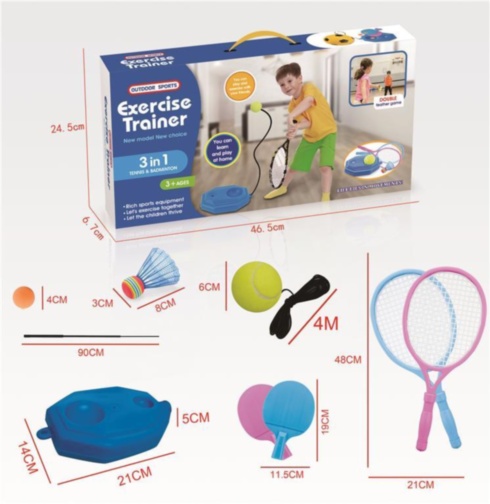 Set Antrenament Tenis Multifuncțional cu Coardă Elastică, Ping-Pong și Badminton