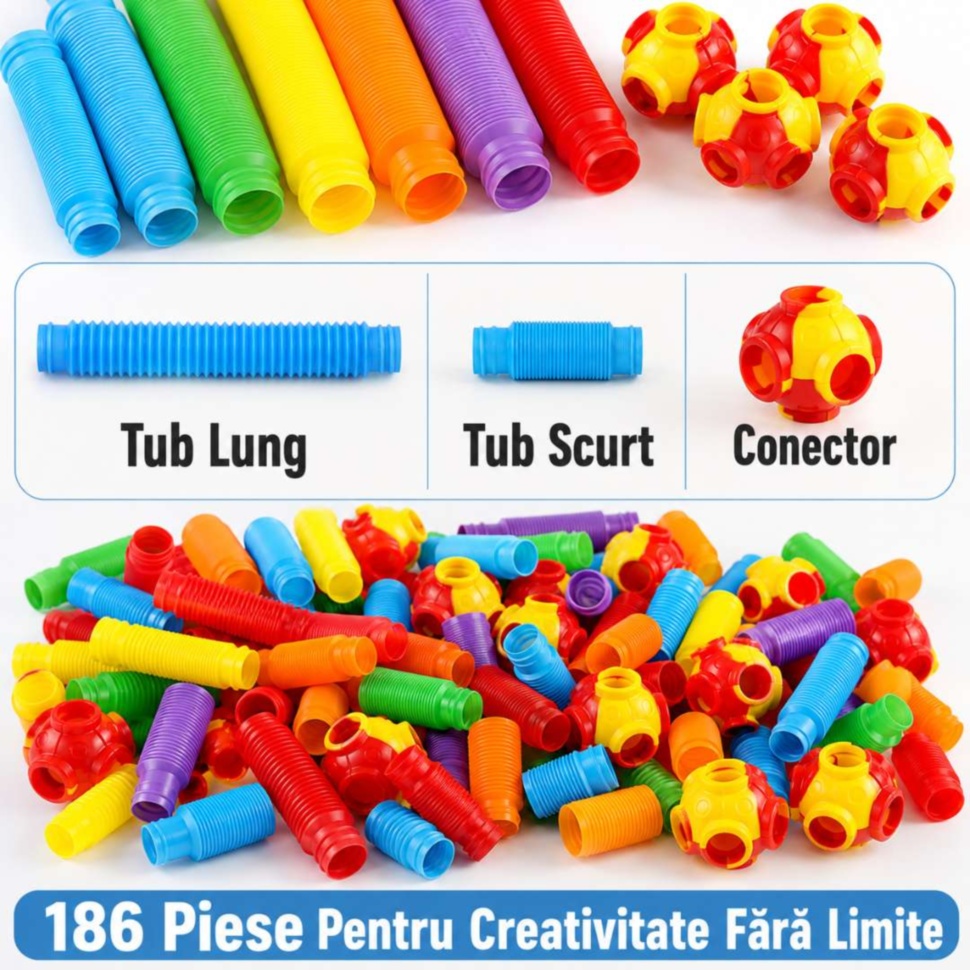 Set de construcție 186 piese cu tuburi și conectori