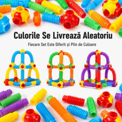 Set Construcție Montessori cu Tuburi Flexibile și Conectori