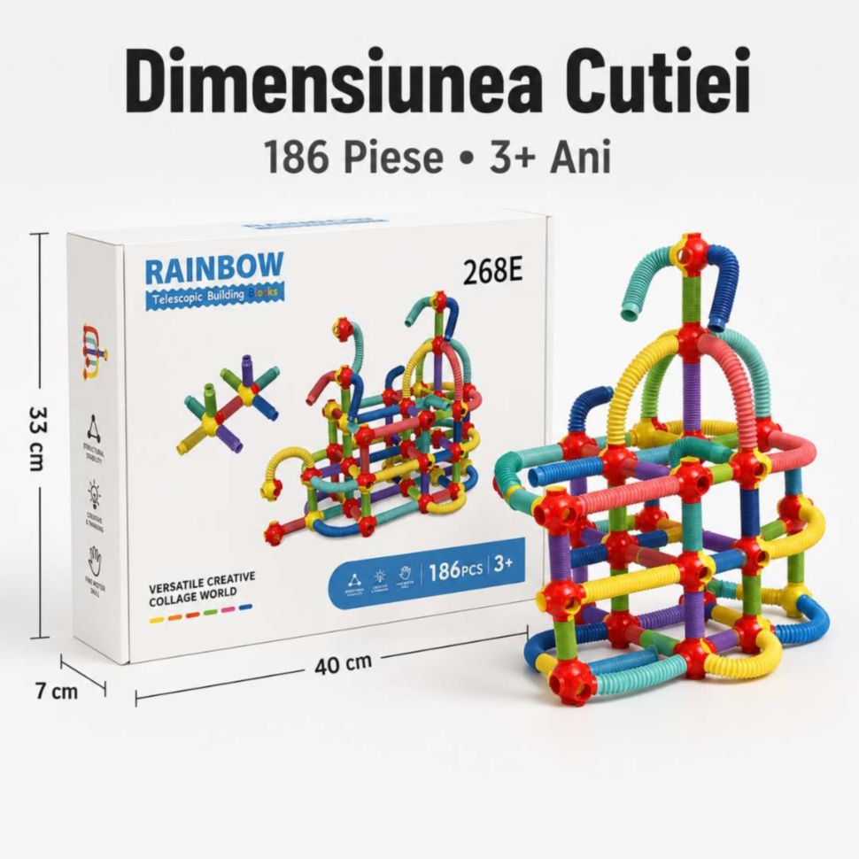 Dimensiune cutie set construcție Montessori 186 piese