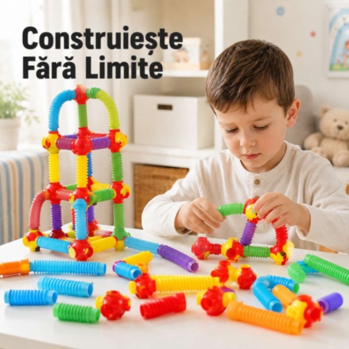 Set Construcție Montessori cu Tuburi Flexibile și Conectori
