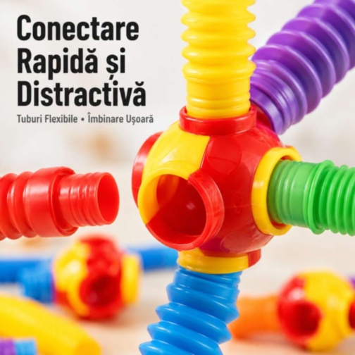 Set Construcție Montessori cu Tuburi Flexibile și Conectori