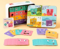 Cuburi Emoji din Lemn cu Cartonașe, Combinații de Expresii Faciale, cutie metal