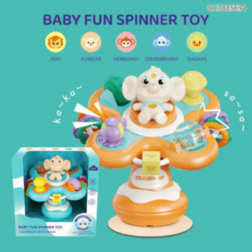 Spinner Interactiv Elefănțel cu Ventuză și Jucării