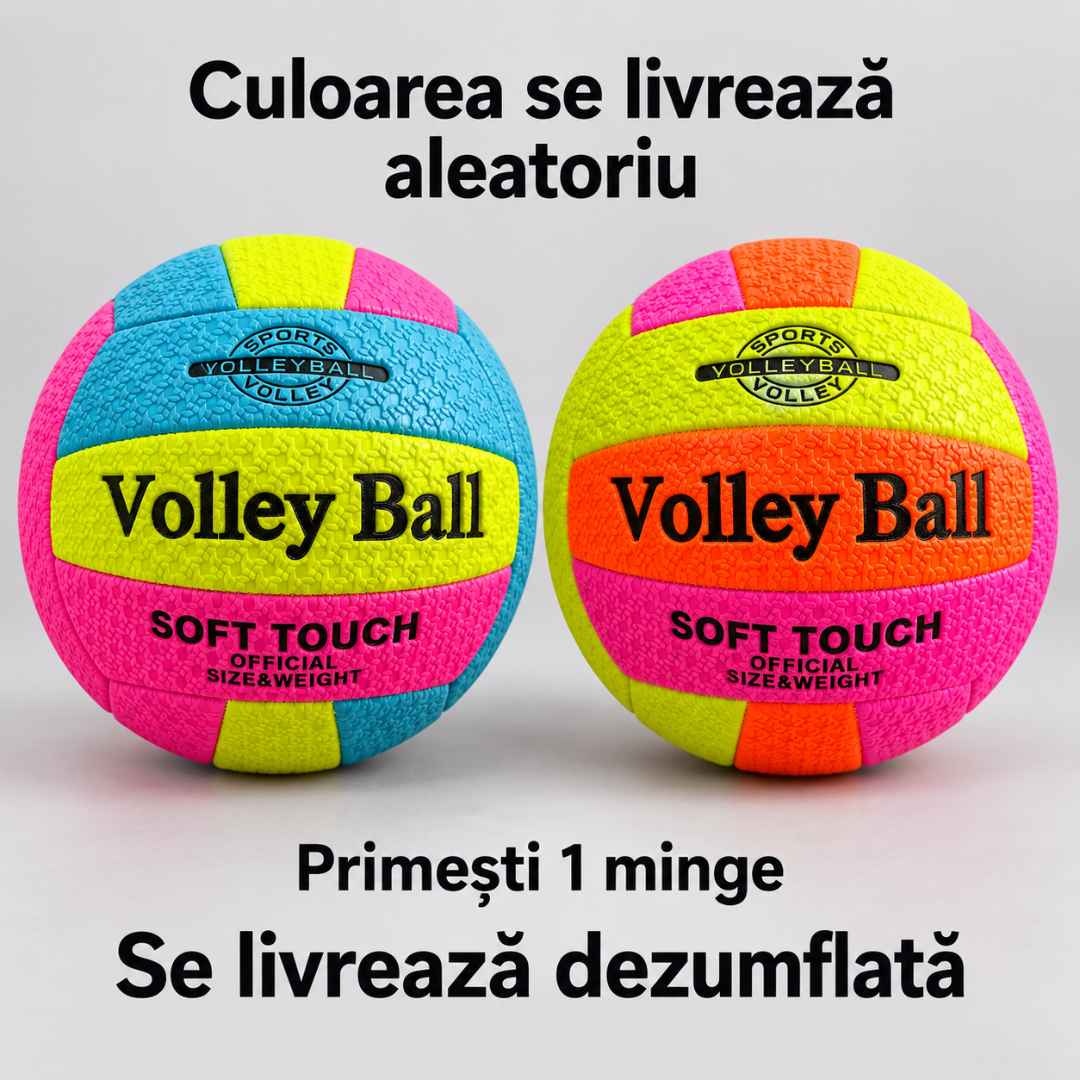 Cele două variante ale mingii de volei, cu precizarea că se livrează o singură minge, dezumflată, în culoare aleatorie