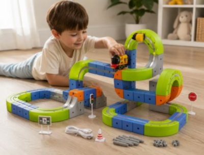 Set magnetic de construcție cu trenuleț electric reîncărcabil | image