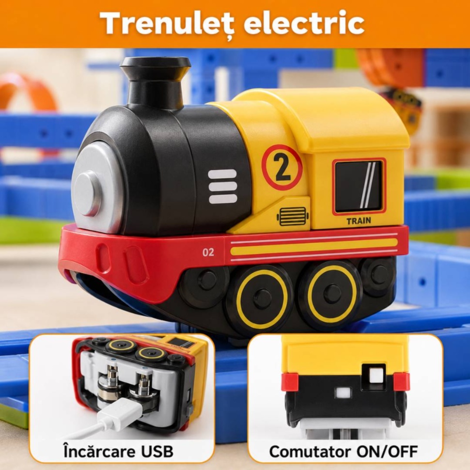 Trenuleț electric inclus cu încărcare USB și comutator ON/OFF
